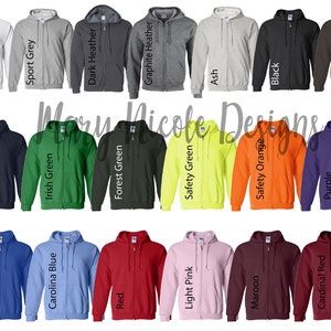gildan 186 Full-Zip Hood/ Unisex Jersey Color Chart // Etsy Color Chart //