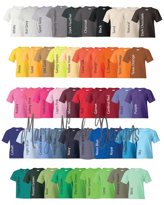 Every color Gildan 500B Digital File Shirt Color Chart // | Etsy