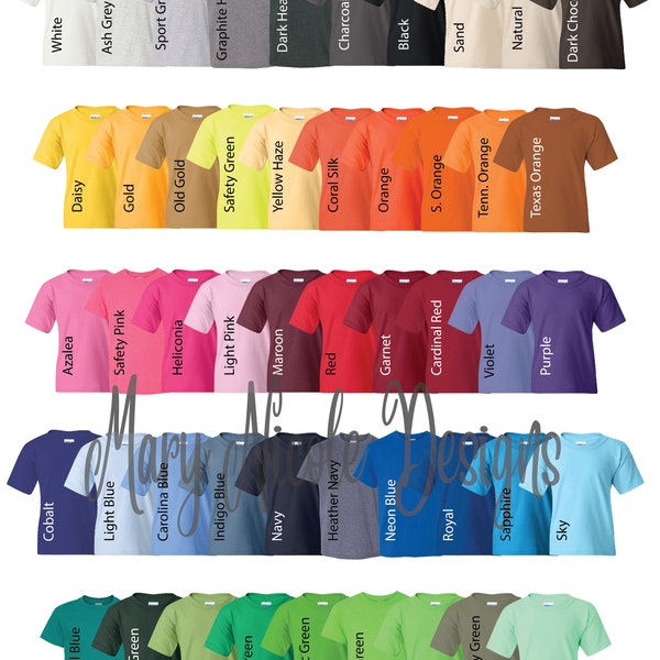 Gildan 500B  Gildan youth Jersey Color Chart // Etsy Color Chart // Tshirt Color Chart