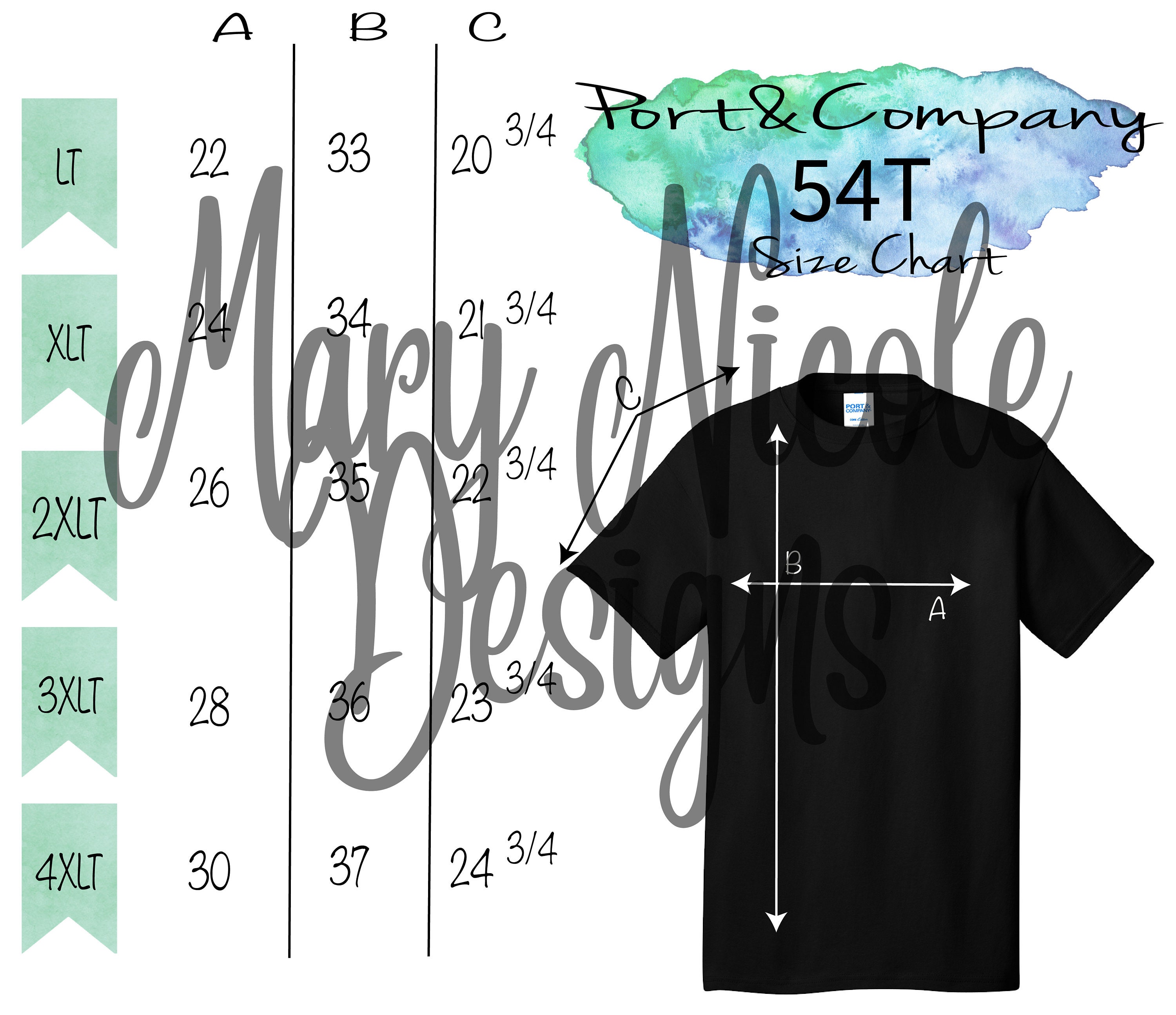 Port and Company 54T Size Chart T-shirt Mockup Flat Lay - Etsy