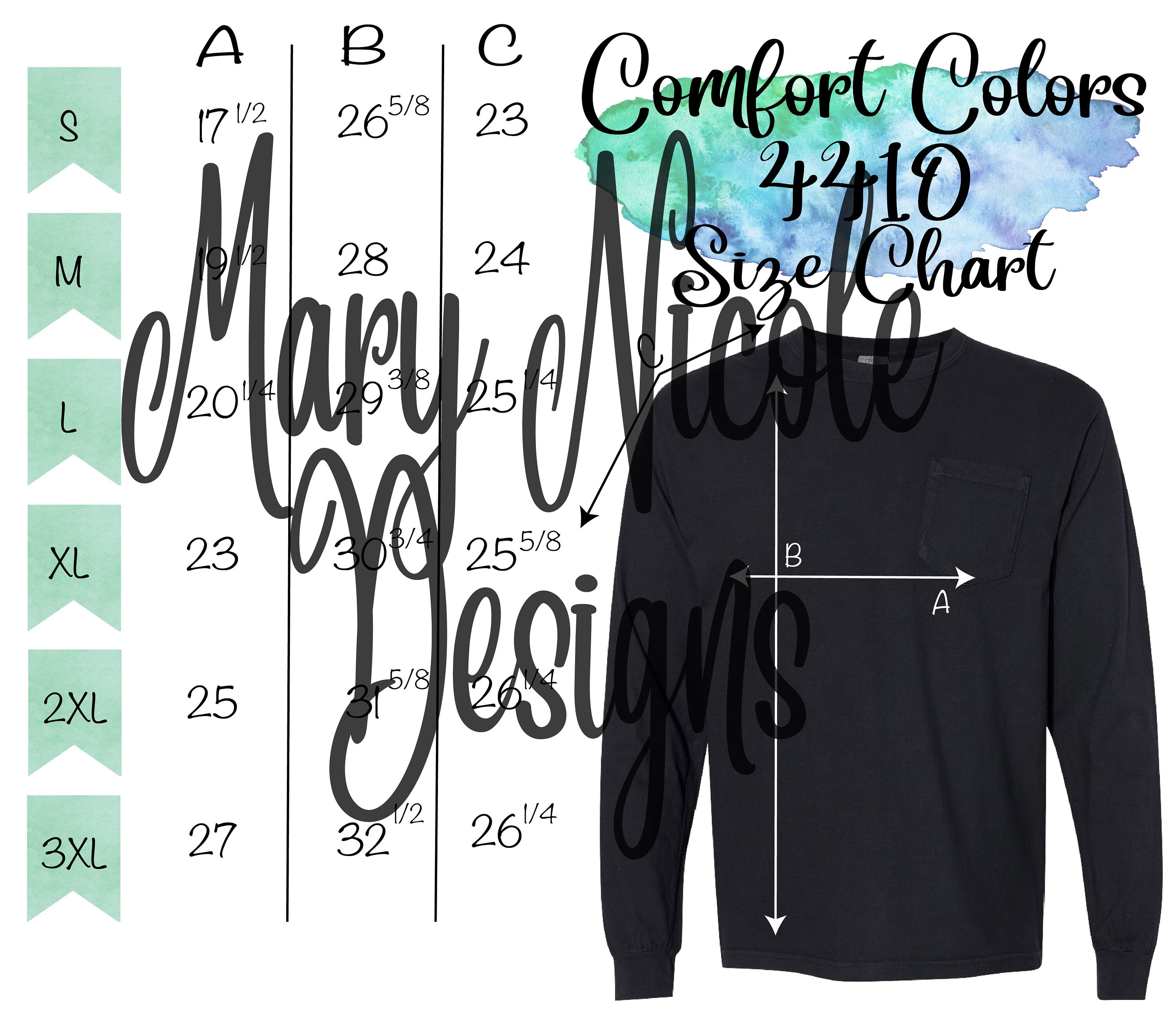 comfort colors tee size chart