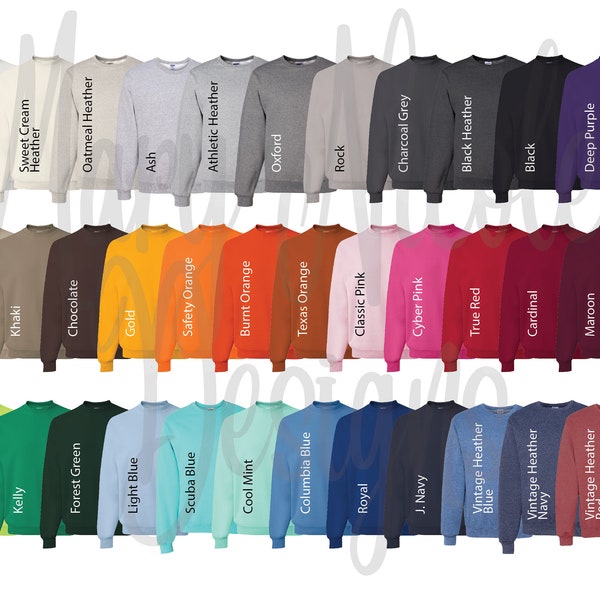 Jerzees 562 sweatshirt Digital File Shirt Color Chart //unisex Jersey Color Chart // Etsy Color Chart