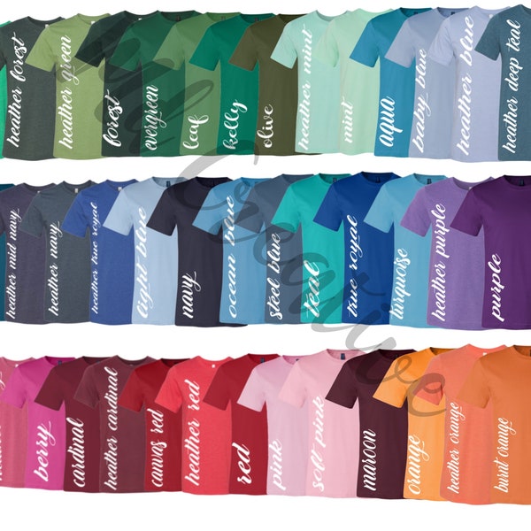 Bella and Canvas 3001 Unisex Jersey Color Chart // Etsy Color Chart // Tshirt Color Chart