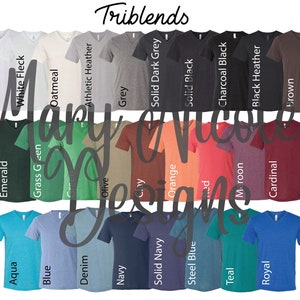 Tabla de colores Bella and Canvas 3415/VNECK // Tabla de colores Etsy // Tabla de colores de camisetas
