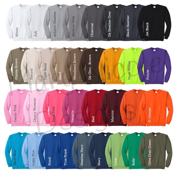 Port and company 78 color chart // Etsy Color Chart // Tshirt Color Chart