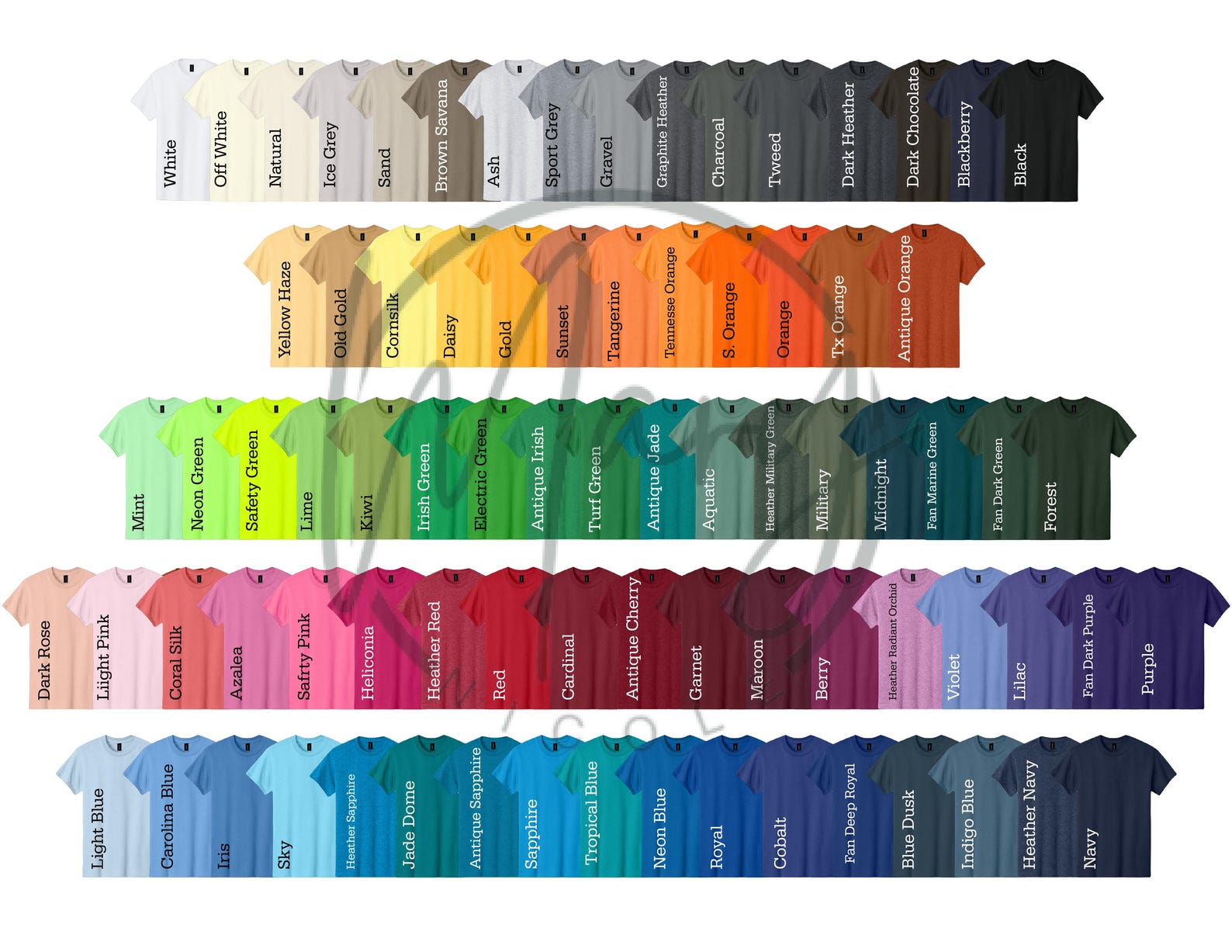 Gildan 5000 Unisex Jersey Color Chart // Etsy Color Chart // Tshirt ...