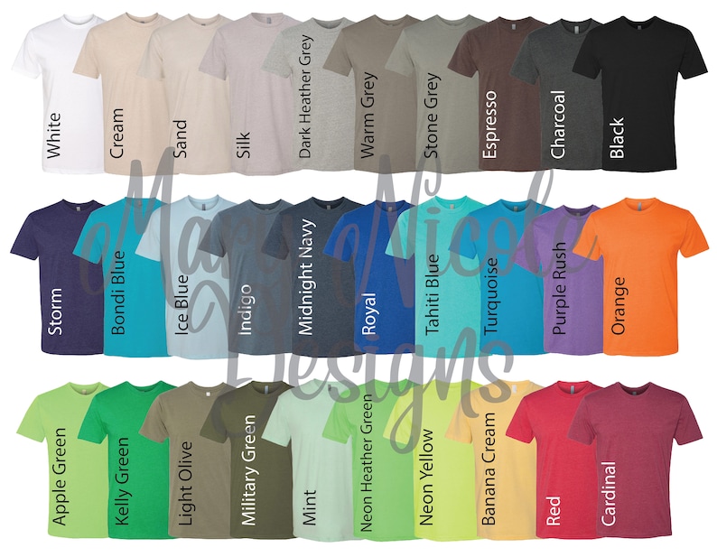 Every Shirt Color N6210 Digital File Shirt Color Chart // Next Etsy