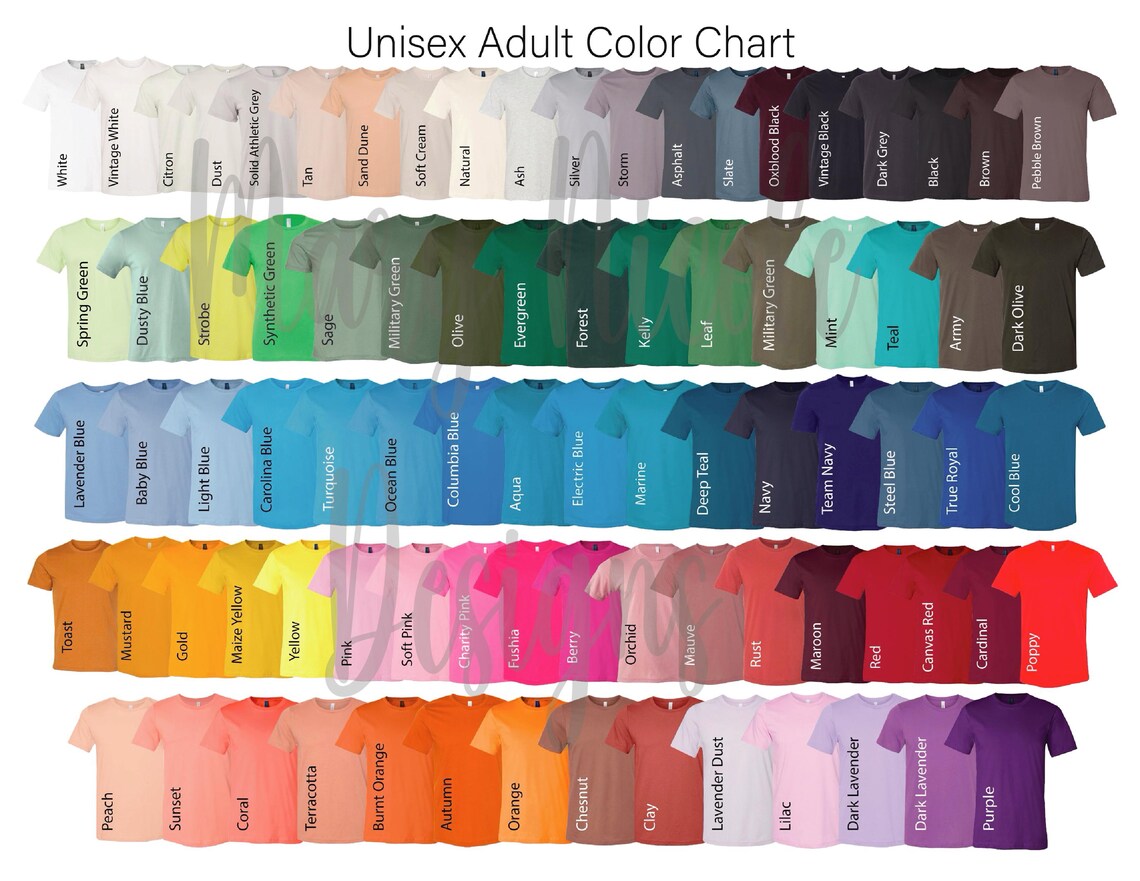 New Bella and Canvas 3001 Unisex Jersey Color Chart // Etsy Color Chart ...