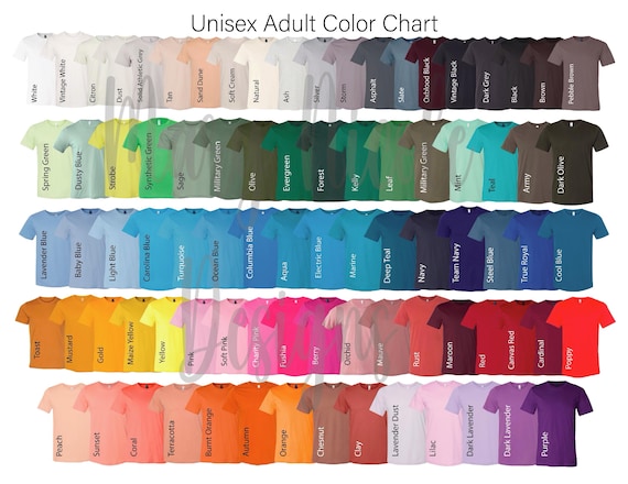 New Bella and Canvas 3001 Unisex Jersey Color Chart // Color