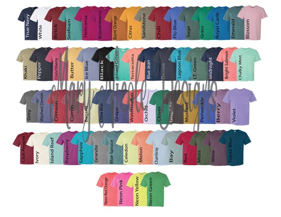 Comfort Color T Shirt Color Chart