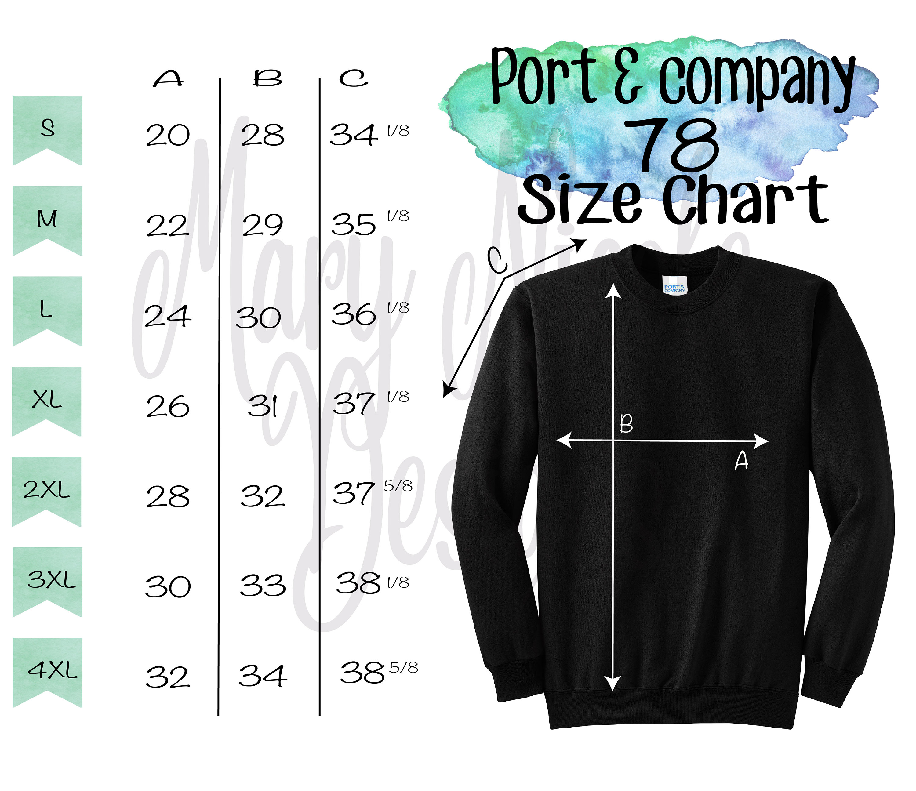 Port & Company 78 Size Chart T-shirt Mockup Flat Lay - Etsy
