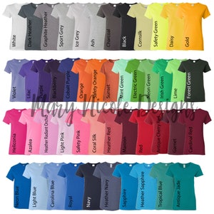 Tabla de colores de camisetas unisex Gildan 500L // Tabla de colores de Etsy // Tabla de colores de camisetas