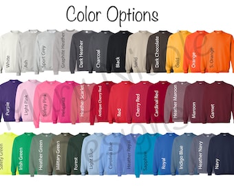gildan 18000/ Unisex Jersey Color Chart // Etsy Color Chart // sweatshirt Color Chart