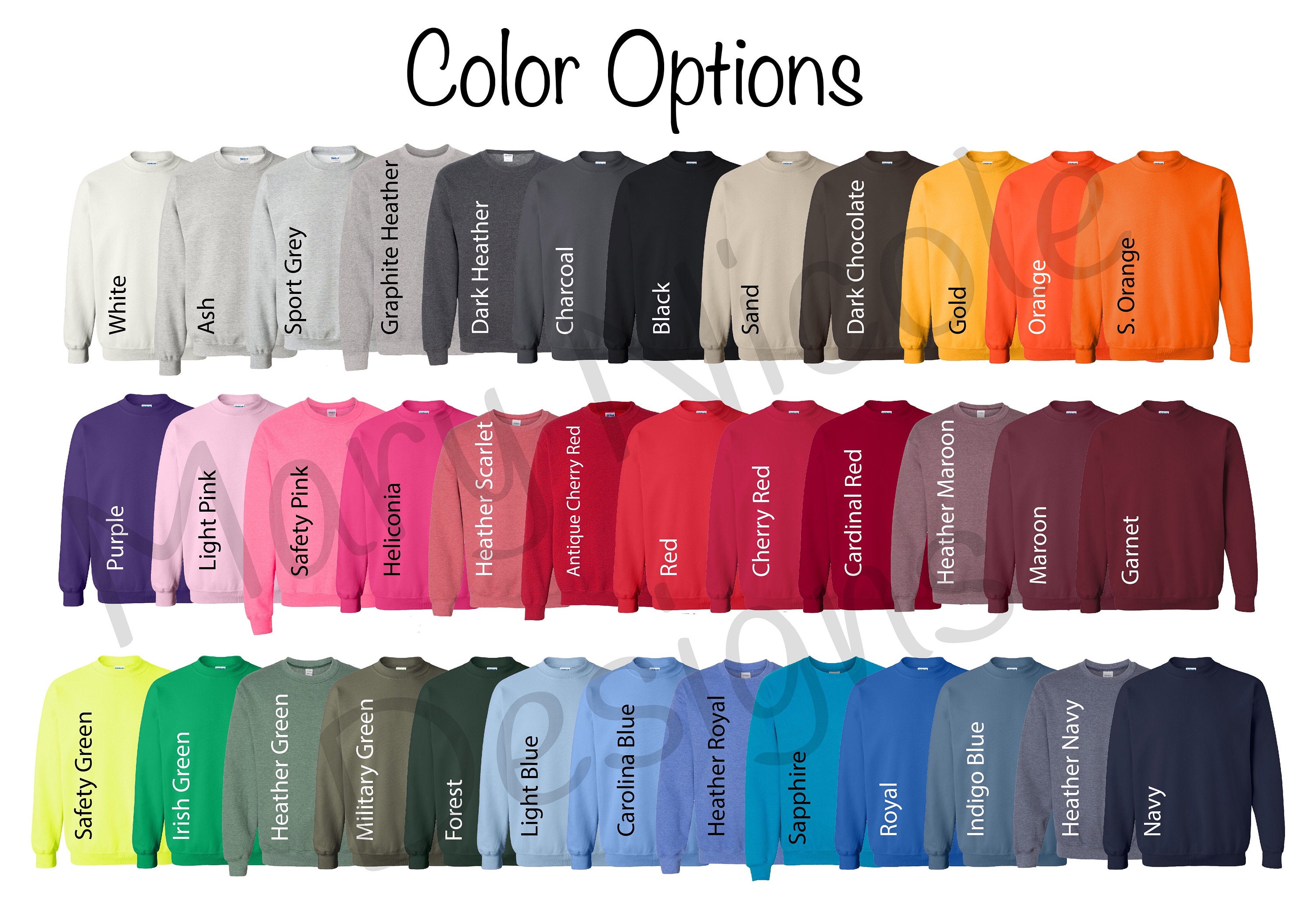 Gildan 18000/ Unisex Jersey Color Chart //  Color Chart