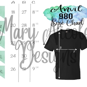 Anvil 980 Size Chart T-Shirt Mockup Flat Lay