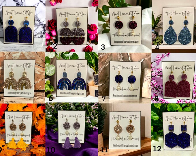 Resin earrings with freshwater pearls and tassels