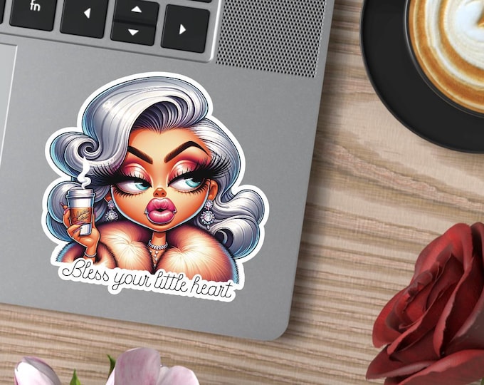Bless your little heart vinyl decal sticker woman with coffee