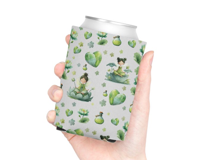 Green meditating fairy theme seamless pattern digital product JPEG PNG