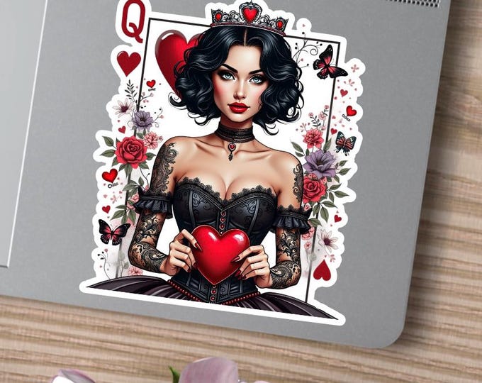 Queen of hearts card sticker holographic gloss or matte
