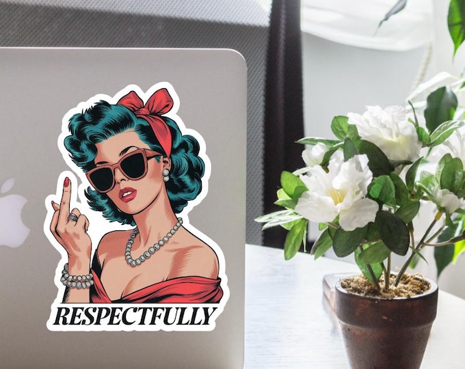 Respectfully finger sticker retro sassy lady printable vinyl decal