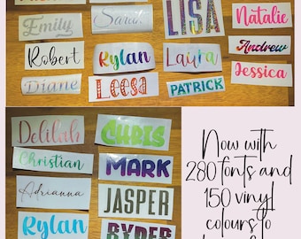 Various size personalized labels, name tag, vinyl, permanent, waterproof for books laptop phone bottles tumblers, decal, weddings, variety