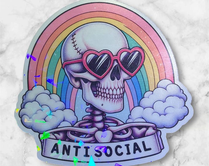 Antisocial sticker skeleton rainbow