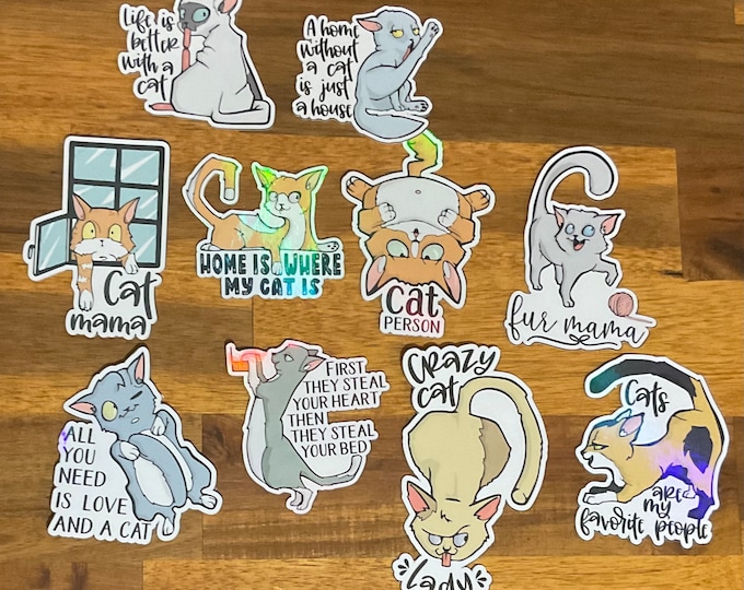 Cat sticker set holographic, clear gloss or matte