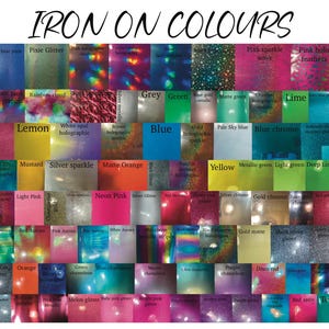 Iron on name decals name tags, Aurora, holographic, metallic, glitter, assorted sizes, reflective.