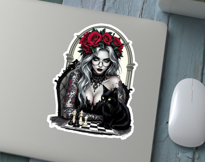 Game girl with black cat gothic gloss, matte, laminate