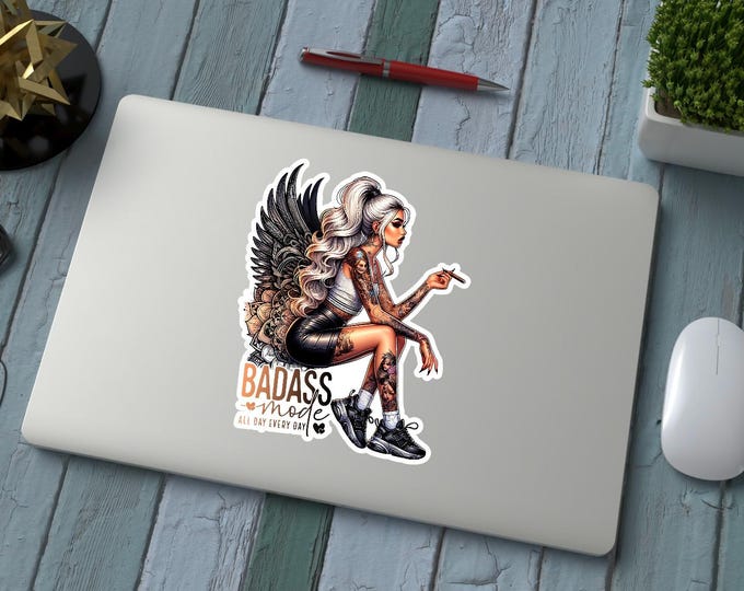 Sassy badass fashion sticker winged girl