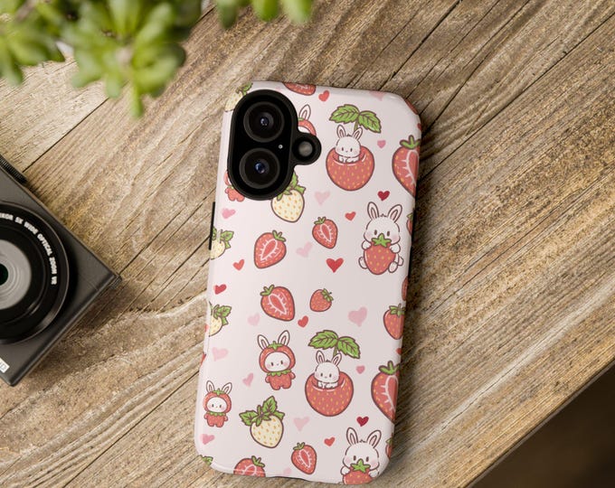 Strawberry bunny seamless pattern digital download png jpeg