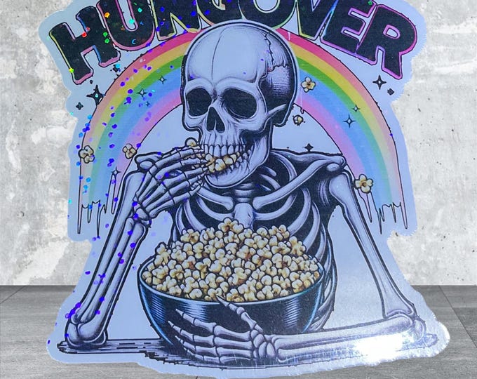 Hungover skeleton rainbow vinyl decal sticker