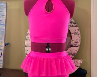 Made to Order Ellee 2-Pc Dance Set w/ Keyhole Neck and mesh skirt, dance costume base, dance audition, dance photo shoot, dance convention