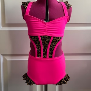 Made to Order Olivia leotard with cheetah print, girls Dancewear, dance photo shoot, dance convention, dance costume base, dance audition