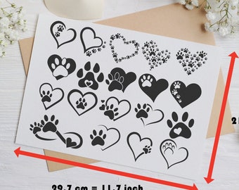 Washable tattoos set of animal paws foot feet/ set of dog cat paw & hearts fake tattoo / animal party tattoos / body stickers TATTOO.125