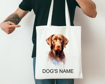 Cotton shopping bag tote bag with a picture of BROWN LABRADOR retriever cute dog and dog's name  BAG.254