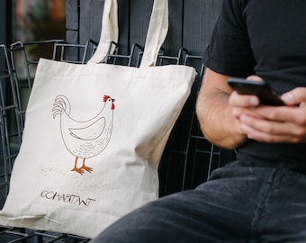 Borsa shopping in cotone con divertente gallo tote bag convivente per fidanzato, compagno, amico BAG.262