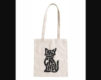 Crazy Cat Lady Tote Bag Funny Cat Print Cotton Shopping Bag BAG.337