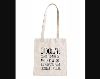 Chocolate Is A Salad Funny Tote Bag Cotton Canvas Shopping Bag BAG.346