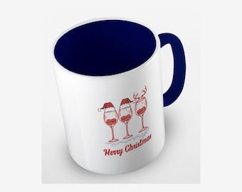 Christmas Wine Mug Merry Christmas Navy Blue Coffee Cup Funny Wine Lover Gift MUG.wino