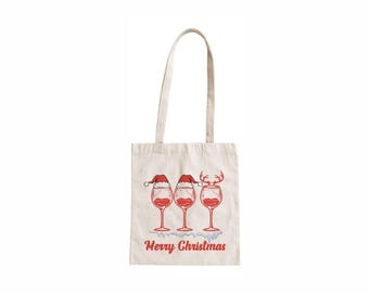 Christmas Wine Tote Bag Merry Christmas Cotton Shopping Bag Funny Wine Lover Gift BAG.354