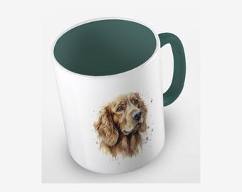 Golden Retriever Mug Dark Green Coffee Cup Watercolor Dog Portrait Dog Lover Gift KUBEK.571