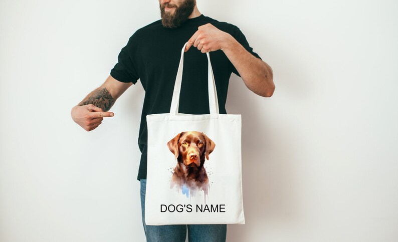 Cotton shopping bag tote bag with a picture of BROWN LABRADOR retriever cute dog and dog's name BAG.254 zdjęcie 1