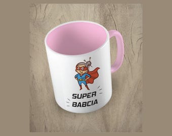 Super Babcia Mug Pink Grandma Coffee Cup Funny Superhero Grandmother Gift KUBEK.375