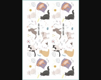 Cute Cat Temporary Tattoo Set Funny Kitten Tattoo Sheet Gift TATTOO.353