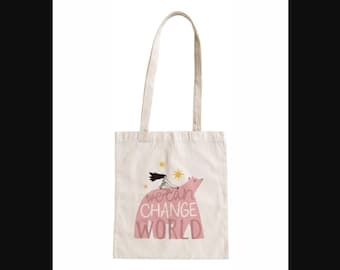 We Can Change The World Tote Bag Motivational Cotton Shopping Bag BAG.340