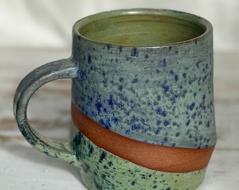 Speckled Blue Green Crystalline Glaze Pottery Mug – 12oz Wheel Thrown Ceramic Coffee Cup