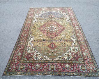 Deco Rug Boho Rug Muted Area Rug Wool Area Rug 5x6.5 Area Rug Vintage Area Rug Pink Turkish Rug Rug for Living Room Handwoven Rug