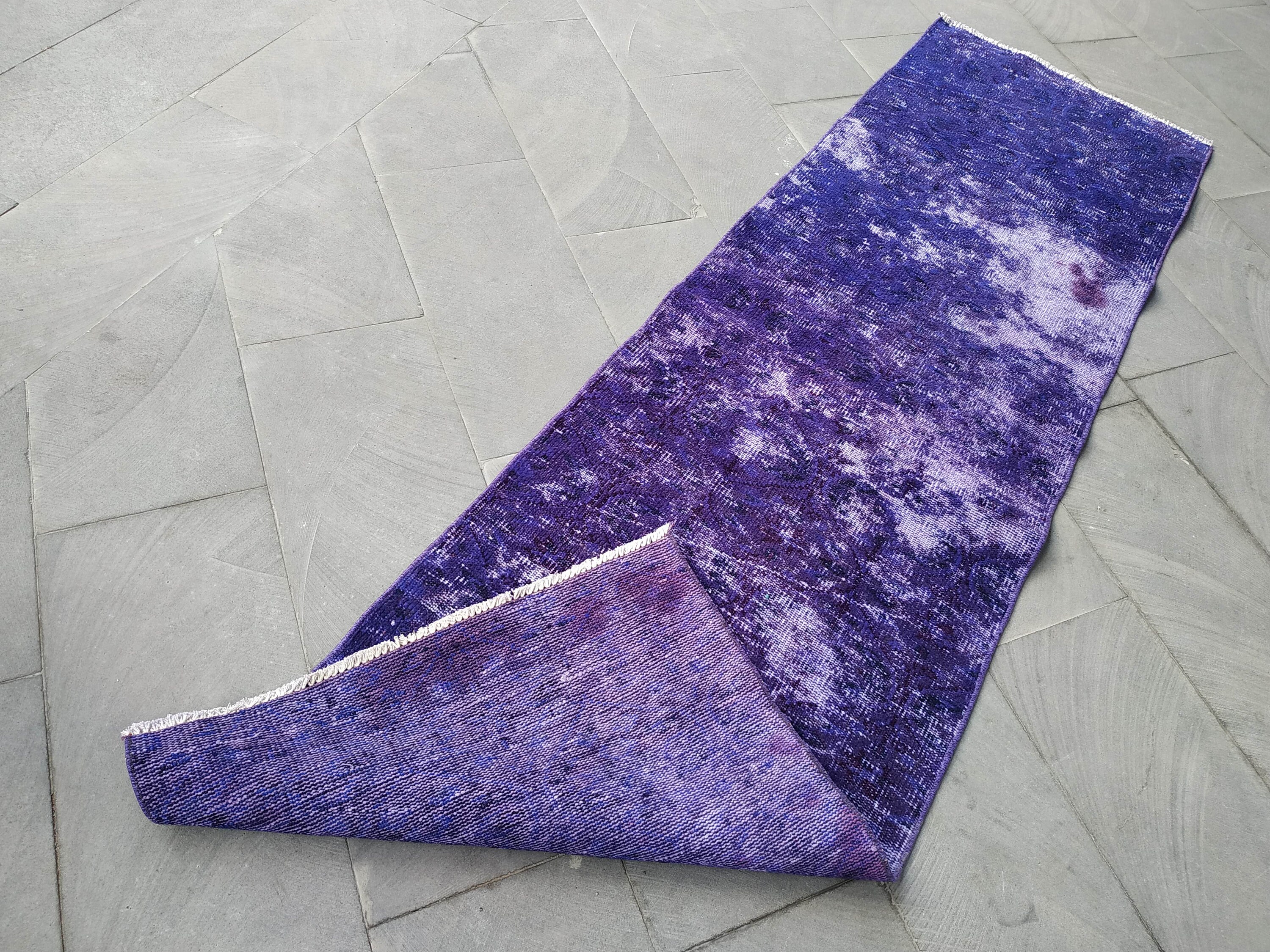 Purple Runner Rug 2.5x8.5 ftvintage turkish rugover dyed Etsy