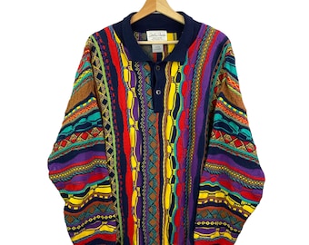 VTG Coogi Style John Orwin 90's Colorful Men's 3D Knit Biggie Cosby Sweater XL